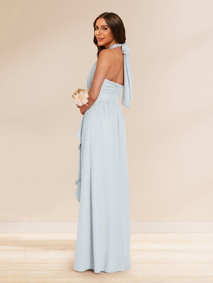 Chiffon A-Line/Princess Halter Bridesmaid Dresses with Split Side &amp; Ruffles