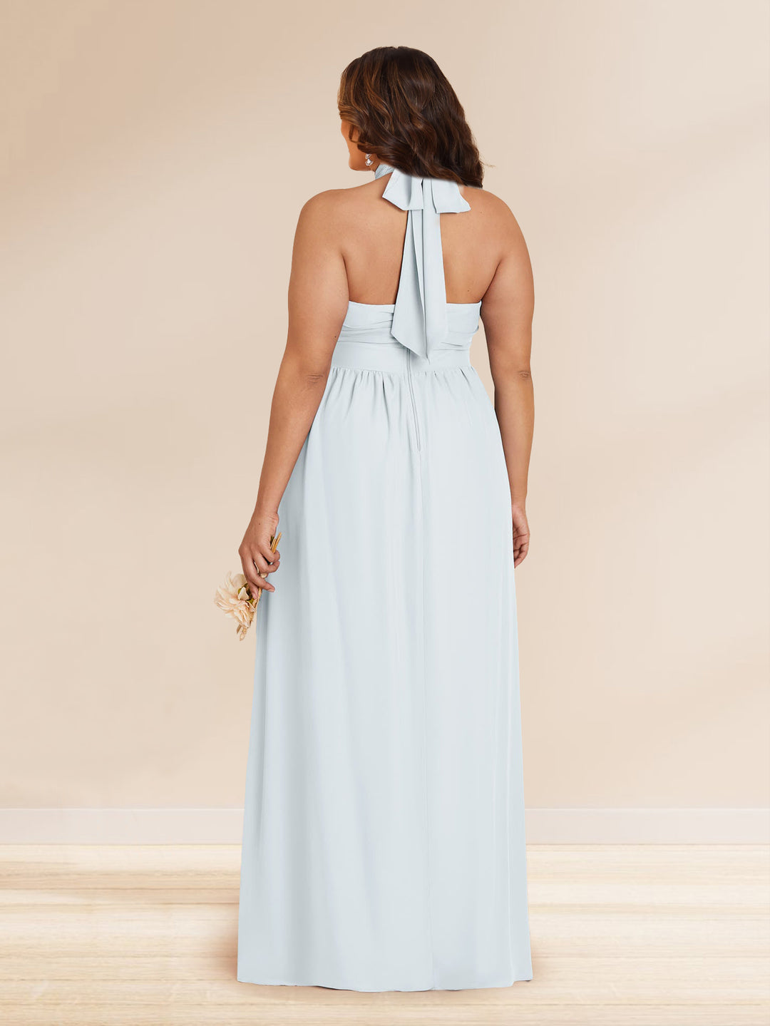Chiffon A-Line/Princess Halter Plus Size Bridesmaid Dresses with Split Side &amp; Ruffles
