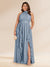Chiffon A-Line/Princess Halter Plus Size Bridesmaid Dresses with Split Side & Ruffles