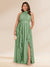 Chiffon A-Line/Princess Halter Plus Size Bridesmaid Dresses with Split Side & Ruffles