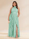 Chiffon A-Line/Princess Halter Plus Size Bridesmaid Dresses with Split Side & Ruffles