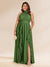 Chiffon A-Line/Princess Halter Plus Size Bridesmaid Dresses with Split Side & Ruffles