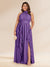 Chiffon A-Line/Princess Halter Plus Size Bridesmaid Dresses with Split Side & Ruffles