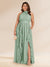 Chiffon A-Line/Princess Halter Plus Size Bridesmaid Dresses with Split Side & Ruffles