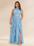 Chiffon A-Line/Princess Halter Plus Size Bridesmaid Dresses with Split Side & Ruffles