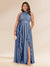 Chiffon A-Line/Princess Halter Plus Size Bridesmaid Dresses with Split Side & Ruffles