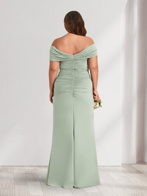 Sheath/Column Off-the-Shoulder Sleeveless Ruched Plus Size Bridesmaid Dresses with 3D Floral