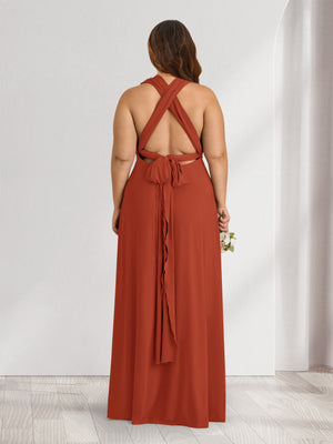 A-Line/Princess V-Neck Halter Plus Size Bridesmaid Dresses with Split Side