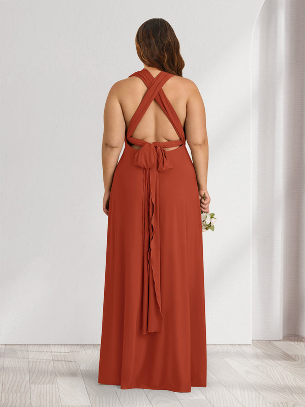 A-Line/Princess V-Neck Halter Plus Size Bridesmaid Dresses with Split Side