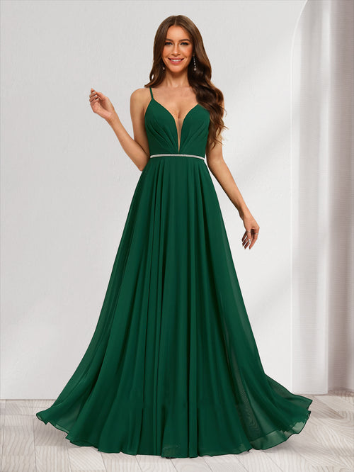 A-Line/Princess V-Neck Bridesmaid Dresses with Rhinestone