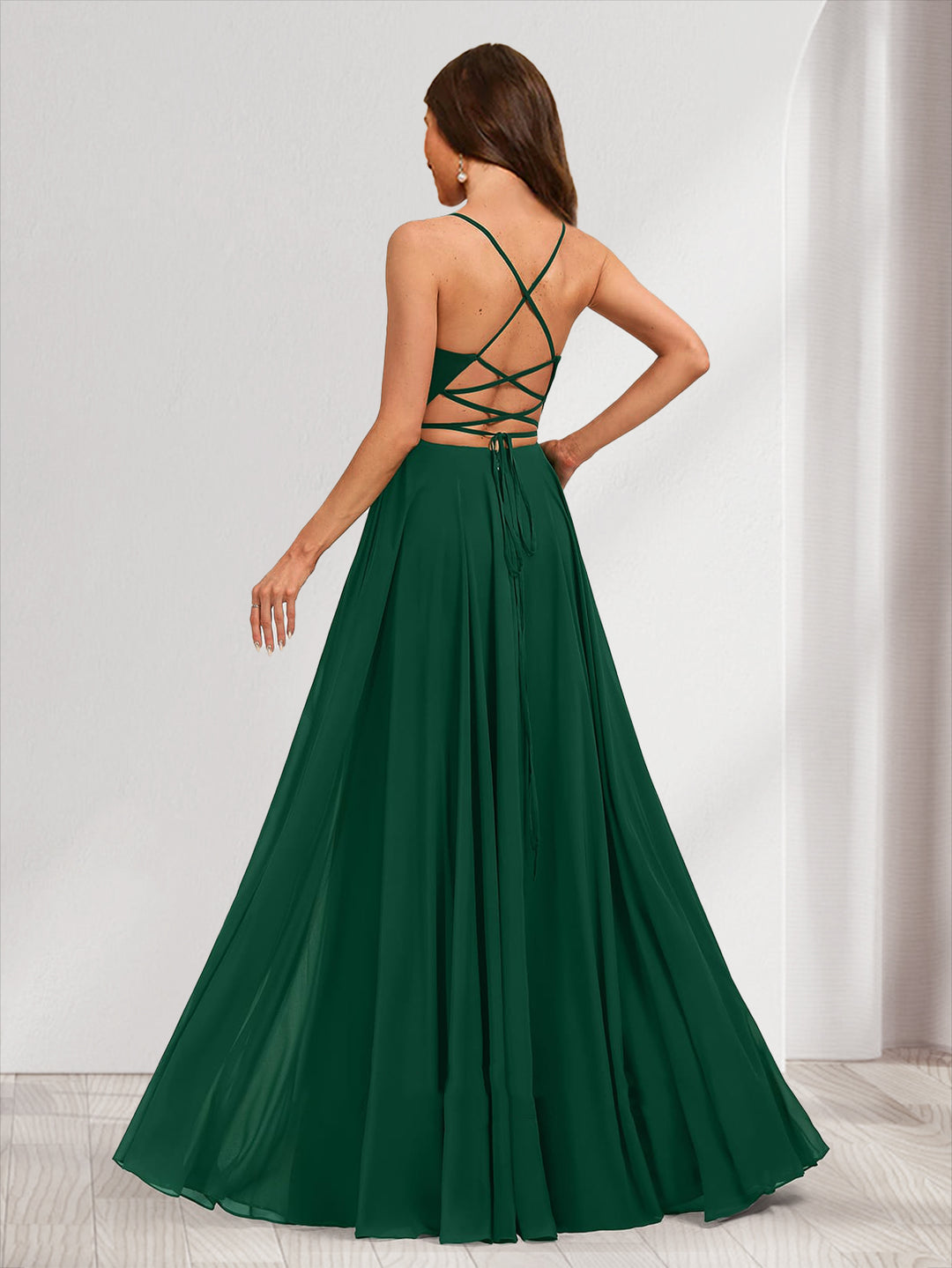 A-Line/Princess V-Neck Bridesmaid Dresses with Rhinestone