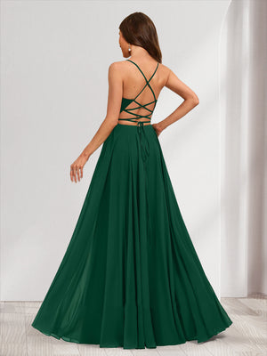 A-Line/Princess V-Neck Bridesmaid Dresses with Rhinestone