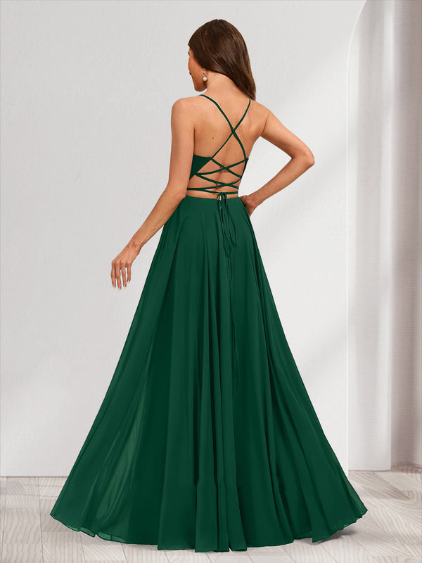 A-Line/Princess V-Neck Bridesmaid Dresses with Rhinestone