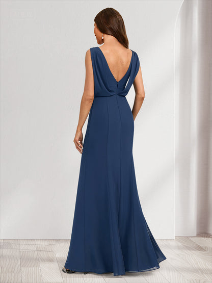 Trumpet/Mermaid Scoop Sleeveless Bridesmaid Dresses with Ruffles