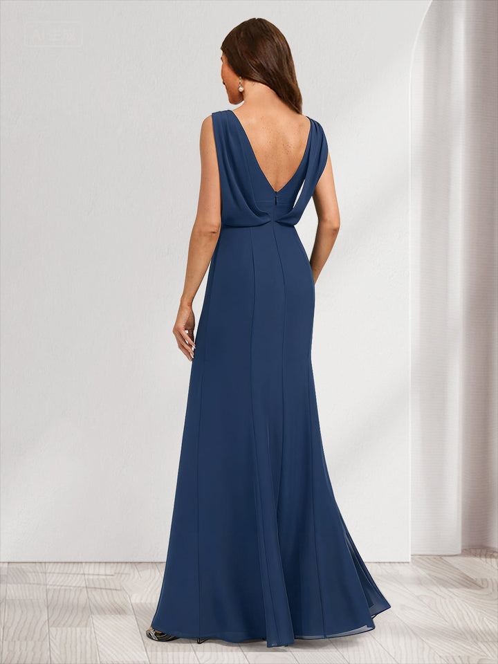 Trumpet/Mermaid Scoop Sleeveless Bridesmaid Dresses with Ruffles