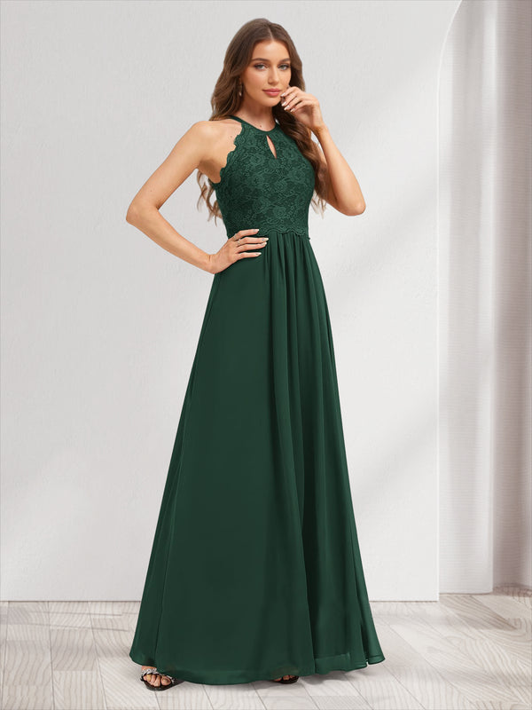 A-Line/Princess Crew Neck Keyhole Bridesmaid Dresses with Lace