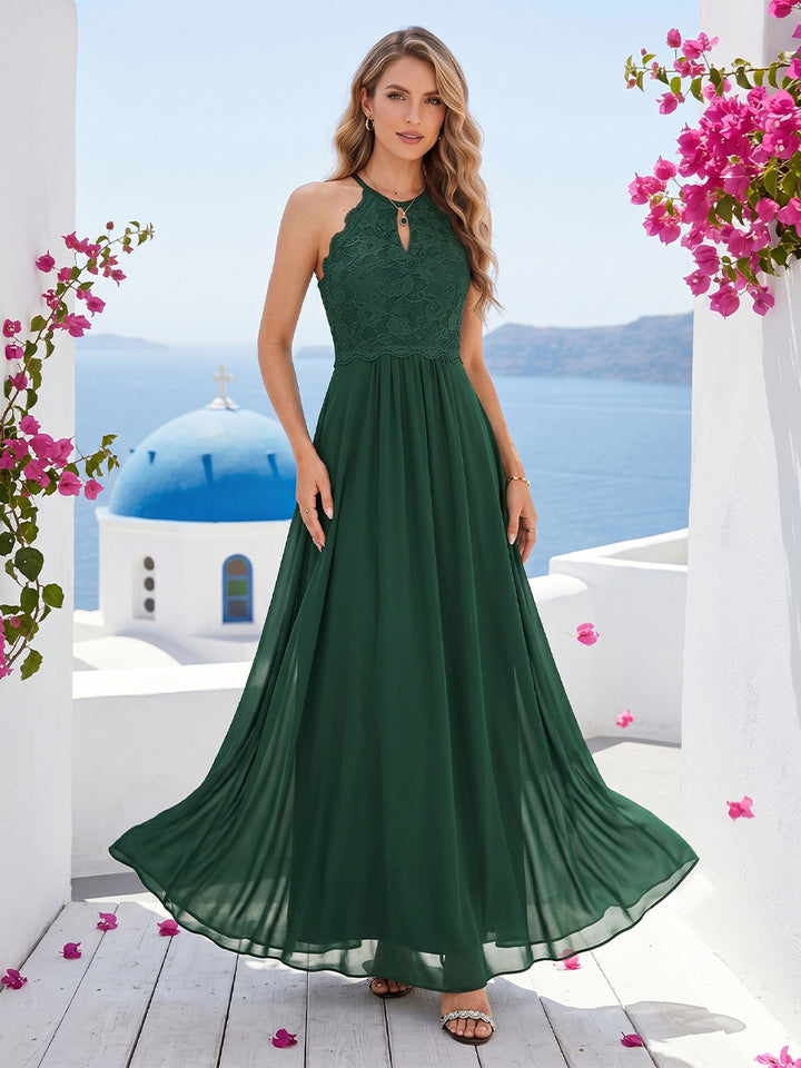 A-Line/Princess Crew Neck Keyhole Bridesmaid Dresses with Lace