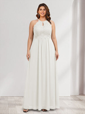 A-Line/Princess Crew Neck Keyhole Plus Size Bridesmaid Dresses with Lace