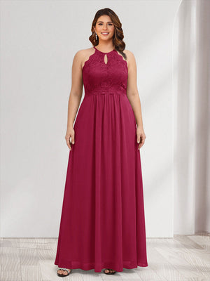 A-Line/Princess Crew Neck Keyhole Plus Size Bridesmaid Dresses with Lace