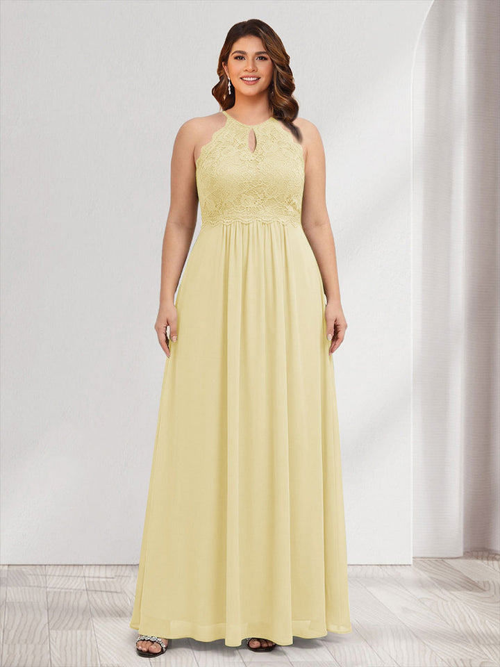 A-Line/Princess Crew Neck Keyhole Plus Size Bridesmaid Dresses with Lace