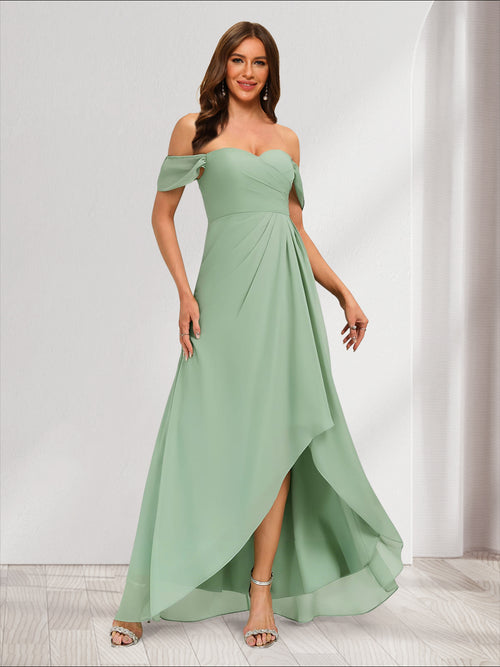 A-Line/Princess Off-the-Shoulder Asymmetrical Bridesmaid Dresses