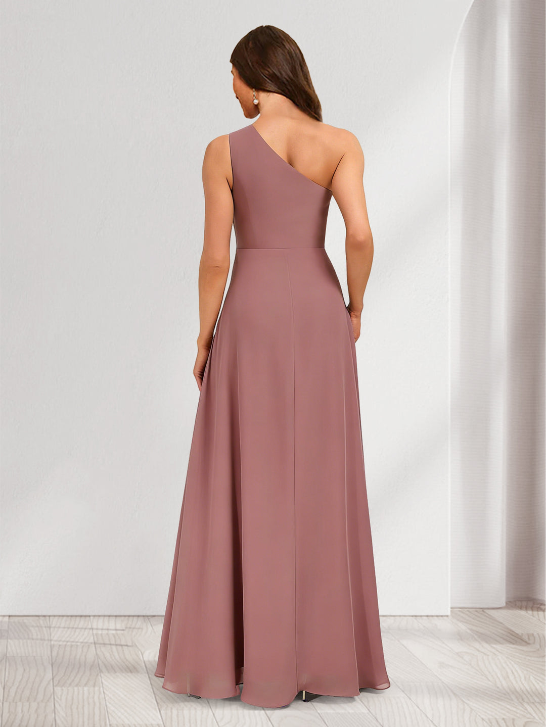 A-Line/Princess One-Shoulder Floor-Length Bridesmaid Dresses With Ruffles &amp; Split Side