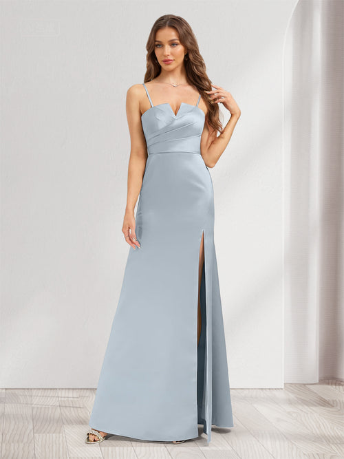 Satin Trumpet/Mermaid V-Neck Bridesmaid Dresses with Split Side