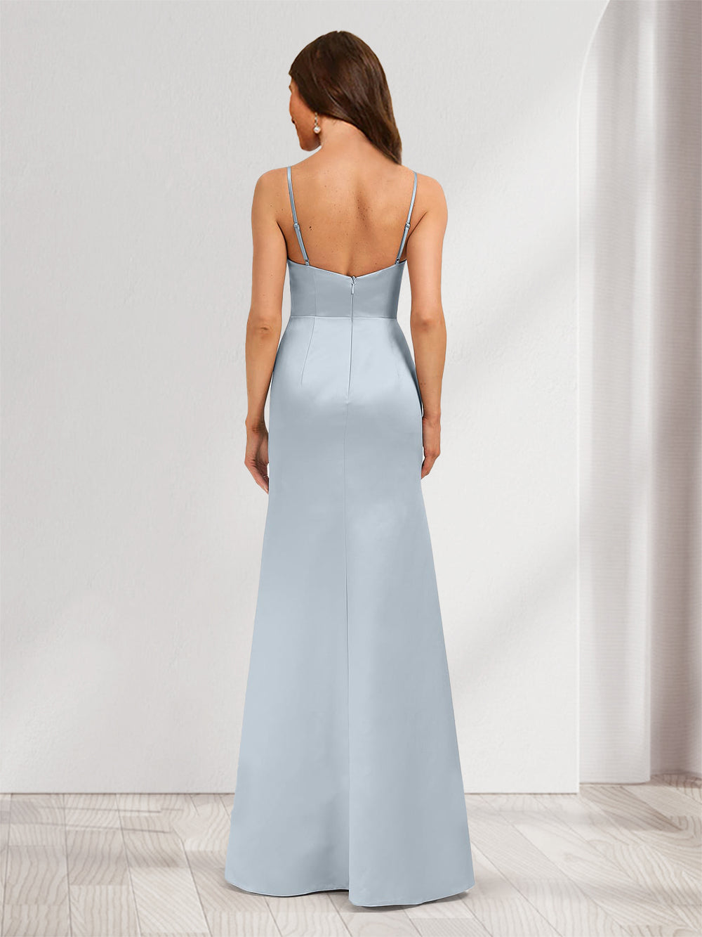 Satin Trumpet/Mermaid V-Neck Bridesmaid Dresses with Split Side