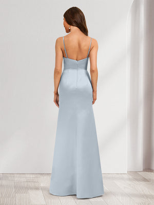 Satin Trumpet/Mermaid V-Neck Bridesmaid Dresses with Split Side