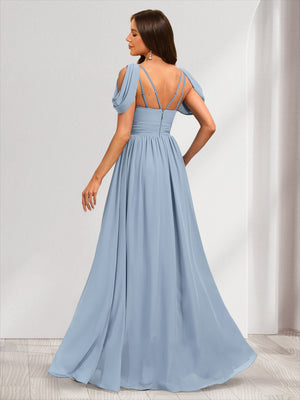 A-line V-Neck Ruched Bridesmaid Dresses with Split Side