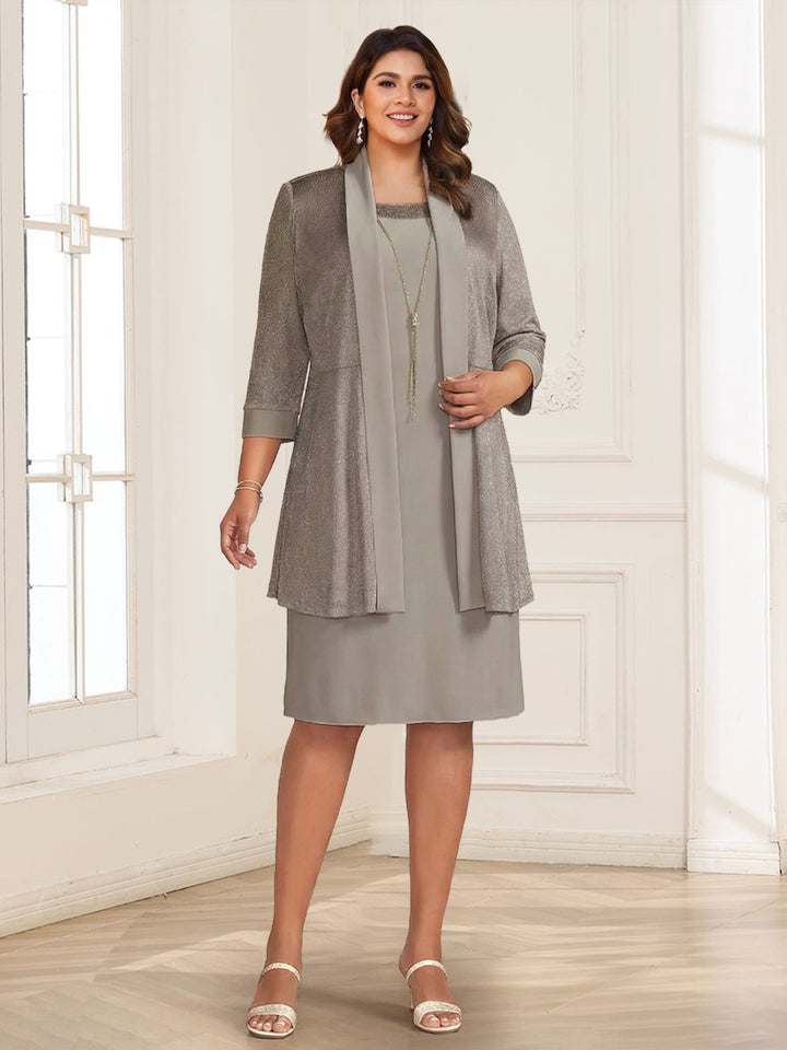 Sheath/Column Crew Neck 3/4 Sleeves 2 Pieces Mother of the Bride Dresses
