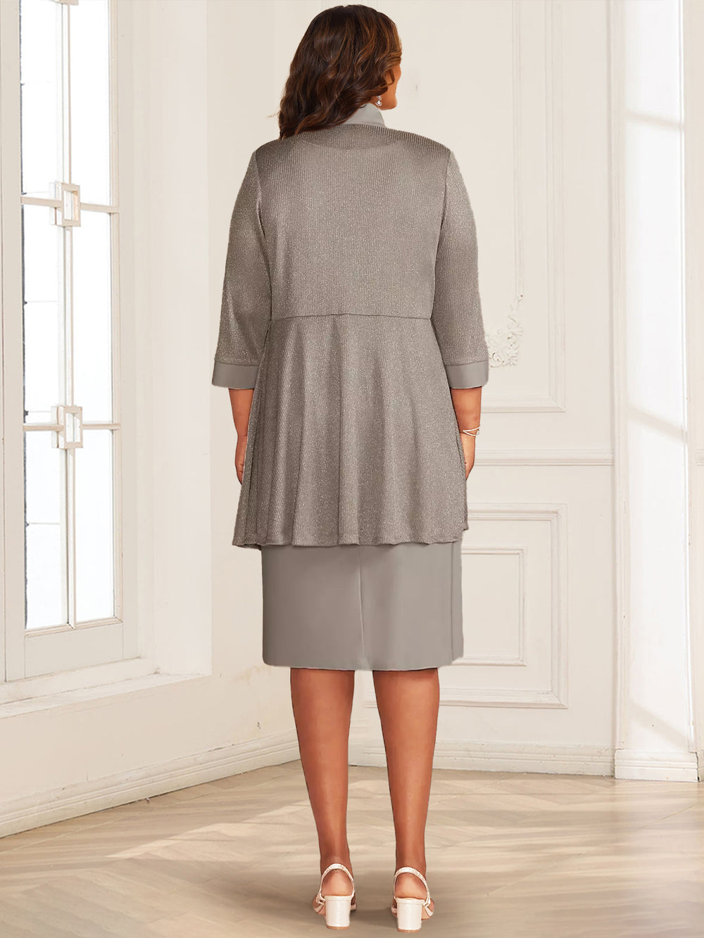 Sheath/Column Crew Neck 3/4 Sleeves 2 Pieces Mother of the Bride Dresses