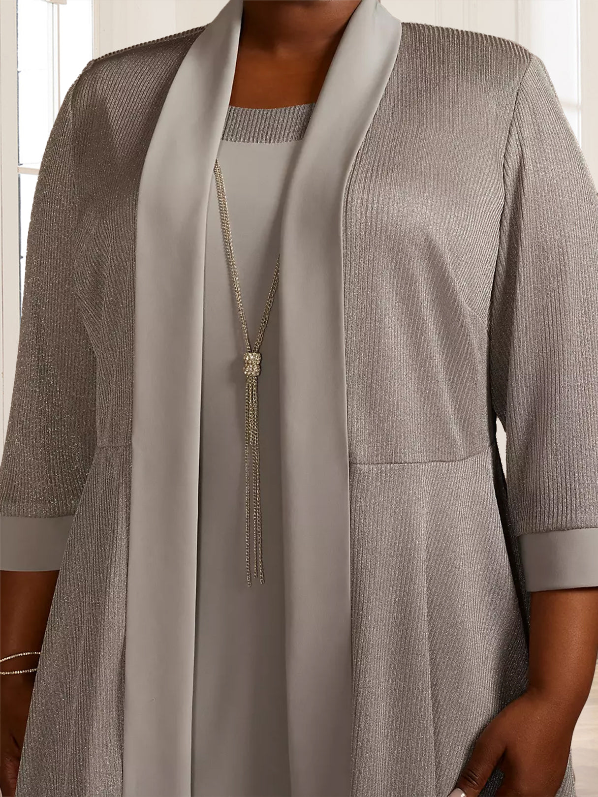 Sheath/Column Crew Neck 3/4 Sleeves 2 Pieces Mother of the Bride Dresses