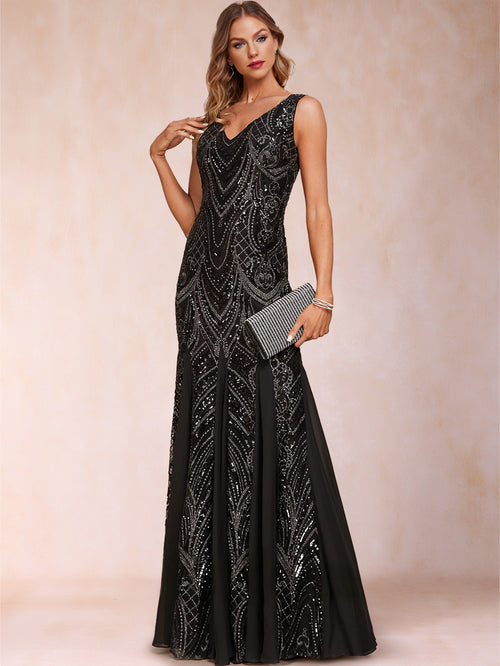 Trumpet/Mermaid V-Neck Sleeveless Mother of the Bride Dresses With Sequins