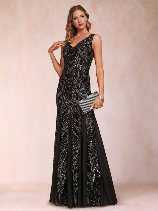 Trumpet/Mermaid V-Neck Sleeveless Mother of the Bride Dresses With Sequins