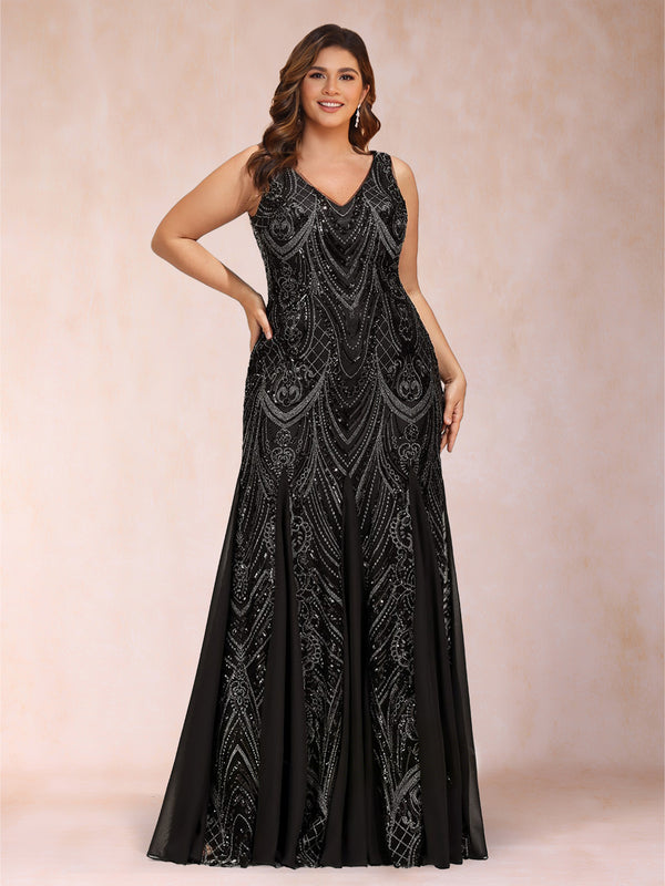 Trumpet/Mermaid V-Neck Sleeveless Plus Size Mother of the Bride Dresses With Sequins