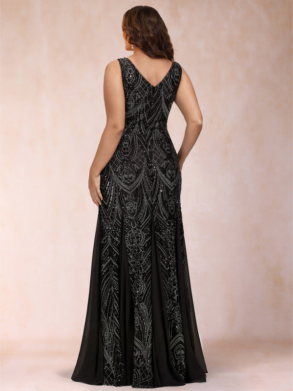 Trumpet/Mermaid V-Neck Sleeveless Plus Size Mother of the Bride Dresses With Sequins