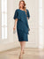 Sheath/Column Asymmetrical Short Sleeves Mother of the Bride Dresses With Ruffles & Beadings