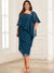 Sheath/Column Asymmetrical Short Sleeves Plus Size Mother of the Bride Dresses With Ruffles & Beadings