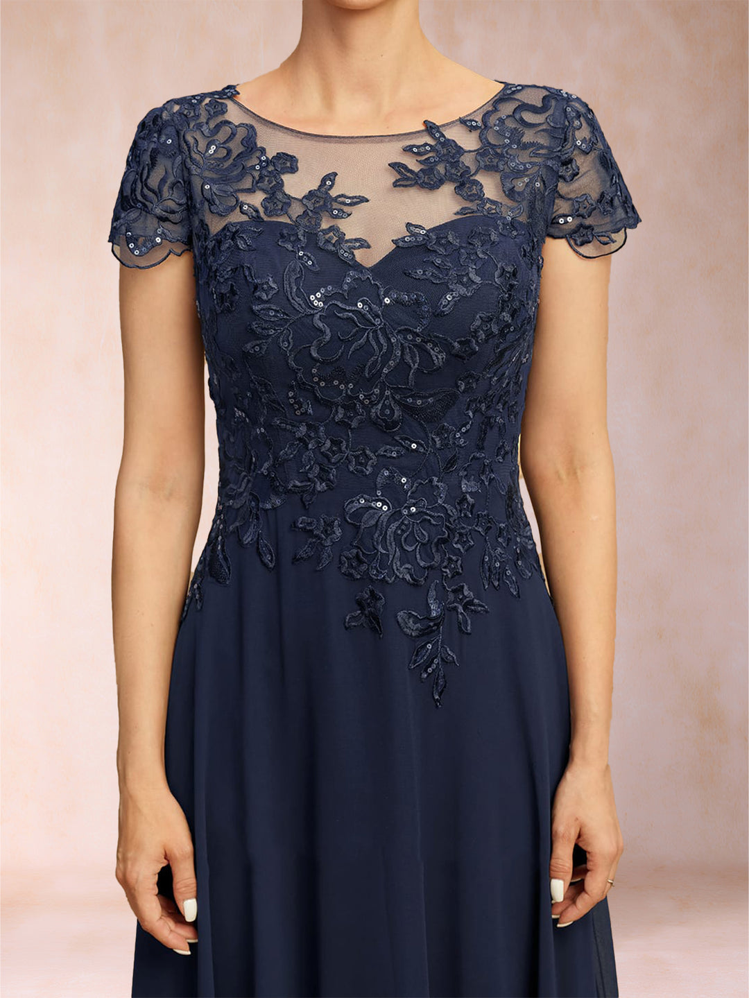 A-Line/Princess Illusion Crew Neck Short Sleeves Mother of the Bride Dresses With Appliques &amp; Sequins