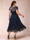 A-Line/Princess Illusion Crew Neck Short Sleeves Plus Size Mother of the Bride Dresses With Appliques & Sequins