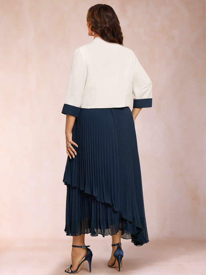 A-Line Square Neck Half Sleeves 2 Pieces Plus Size Mother of the Bride Dresses with Pleats &amp; Sequins