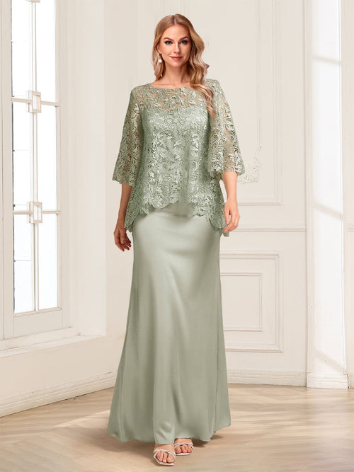 Lace Sheath/Column Crew Neck Half Sleeves Mother of the Bride Dresses