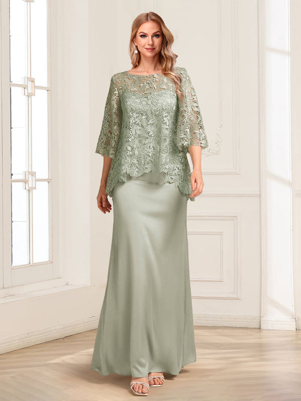 Lace Sheath/Column Crew Neck Half Sleeves Mother of the Bride Dresses