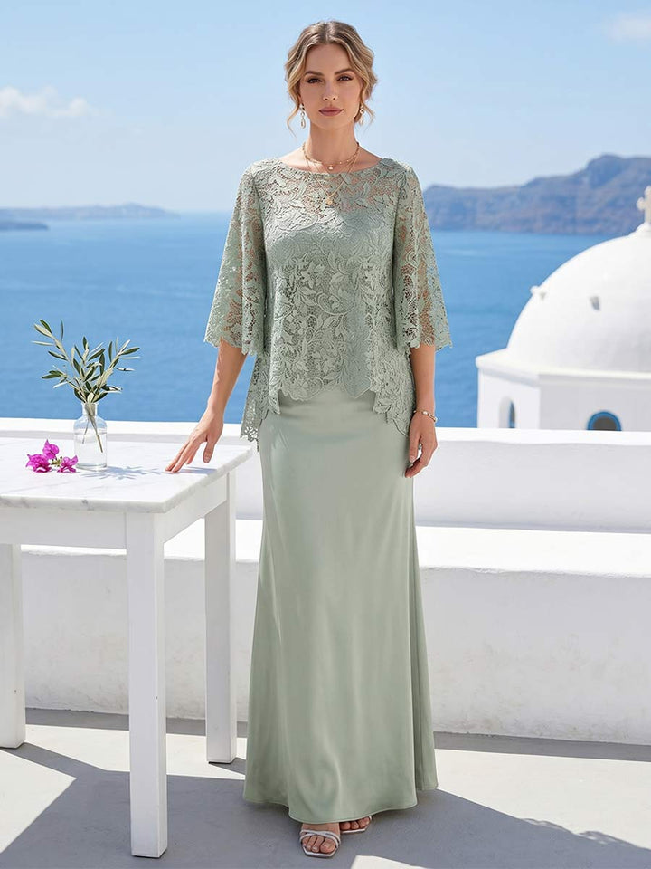 Lace Sheath/Column Crew Neck Half Sleeves Mother of the Bride Dresses