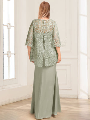 Lace Sheath/Column Crew Neck Half Sleeves Mother of the Bride Dresses