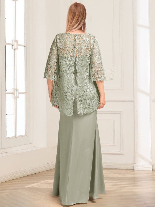 Lace Sheath/Column Crew Neck Half Sleeves Mother of the Bride Dresses