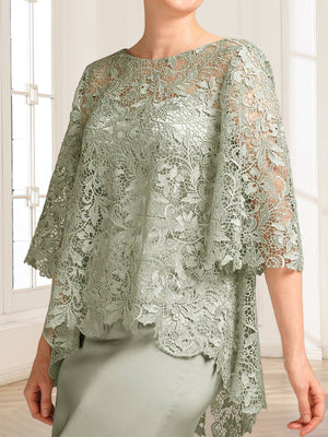 Lace Sheath/Column Crew Neck Half Sleeves Mother of the Bride Dresses