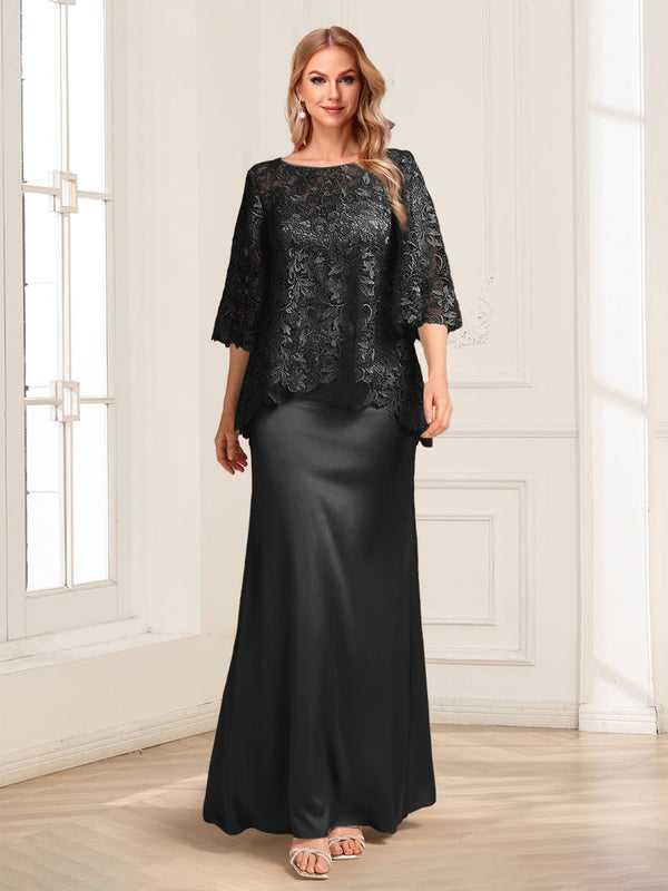 Lace Sheath/Column Crew Neck Half Sleeves Mother of the Bride Dresses
