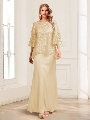 Lace Sheath/Column Crew Neck Half Sleeves Mother of the Bride Dresses